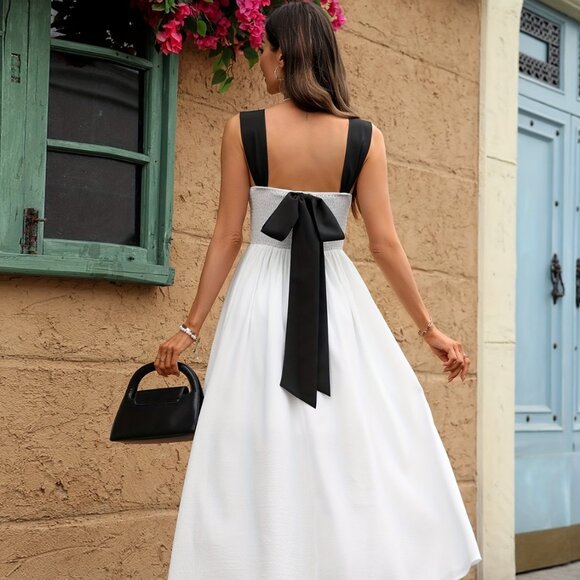 Sweetheart Neck Wide Strap Midi Dress | A-Line Formal Sleeveless Dress - Picture 7 of 9